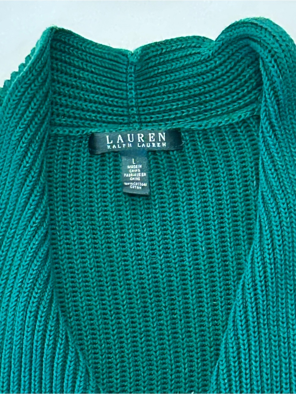 Lauren Ralph Lauren Green Ribbed Shawl-Collar Cardigan Double Breasted SZ L EUC - Picture 8 of 13